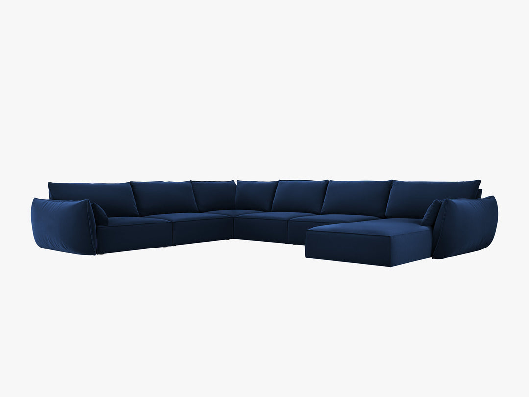 Micadoni Panorama-Ecksofa Kaelle 8-Sitzer Links Samt Bluvel Königsblau