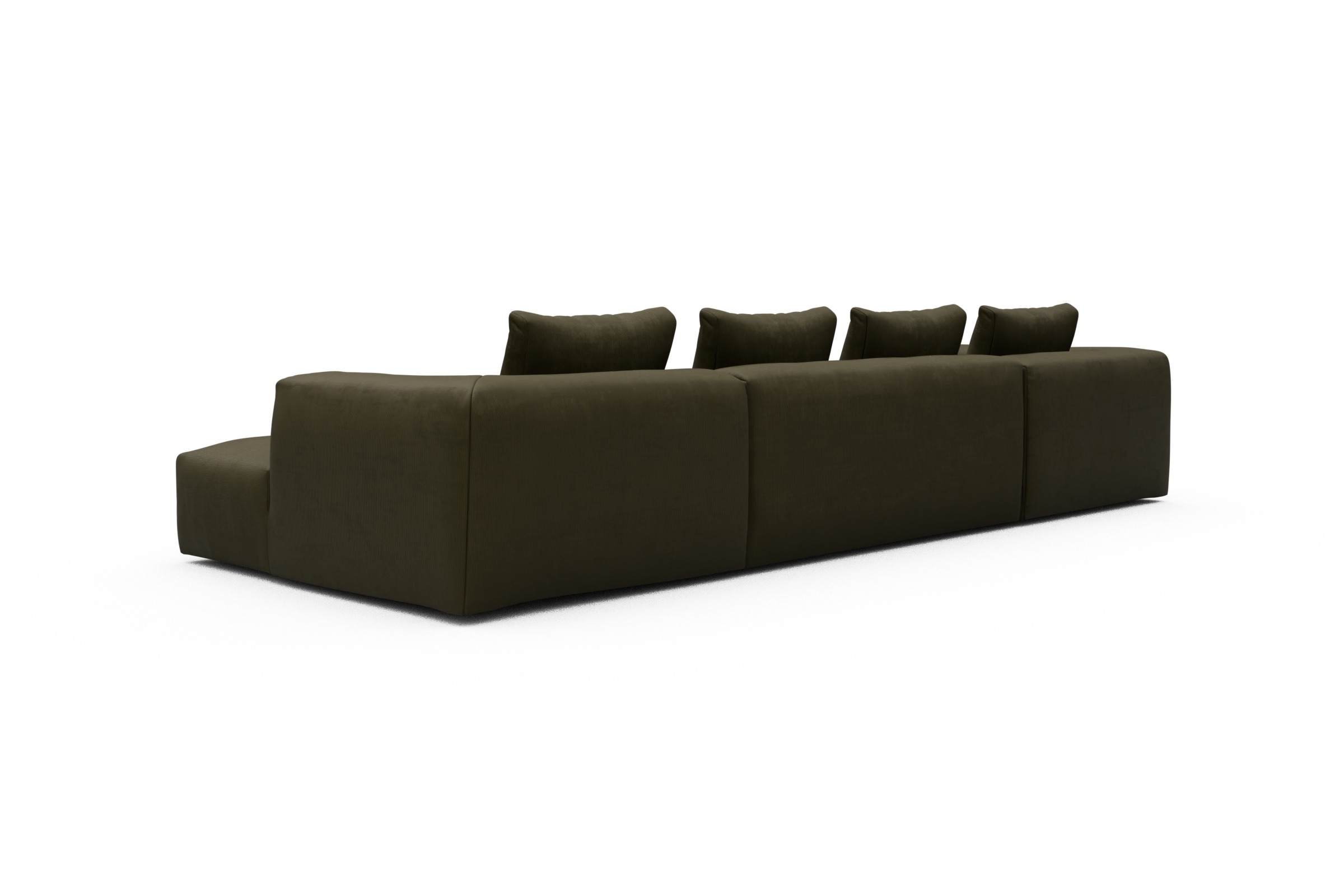 Wohnlandschaft Fred Relax-Ecke links mit 2-Sitzer und Chaiselongue rechts Kord Cordufine 316-Pine-Green