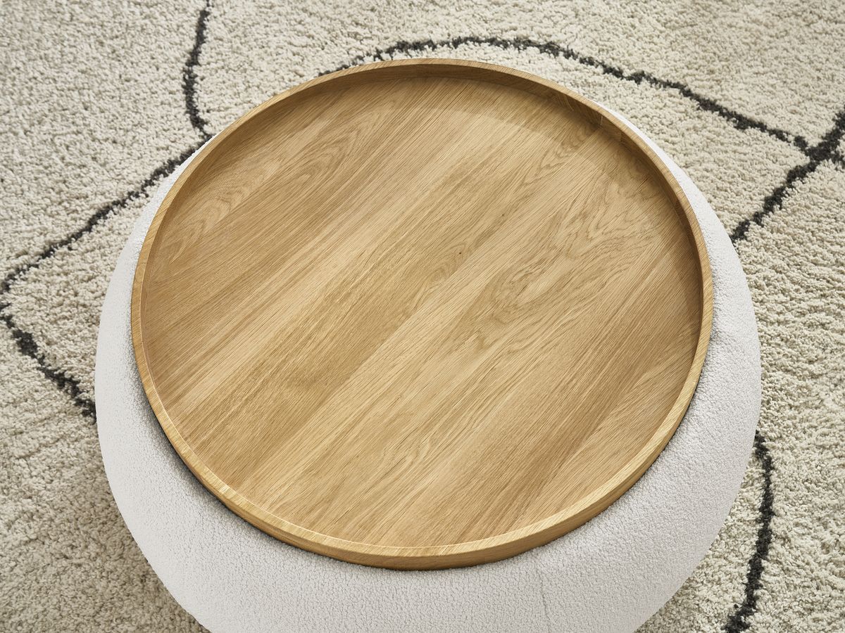 Bobochic Hayden Pouf mit Tablett, rund Bouclé-Stoff Weiß, 77 cm