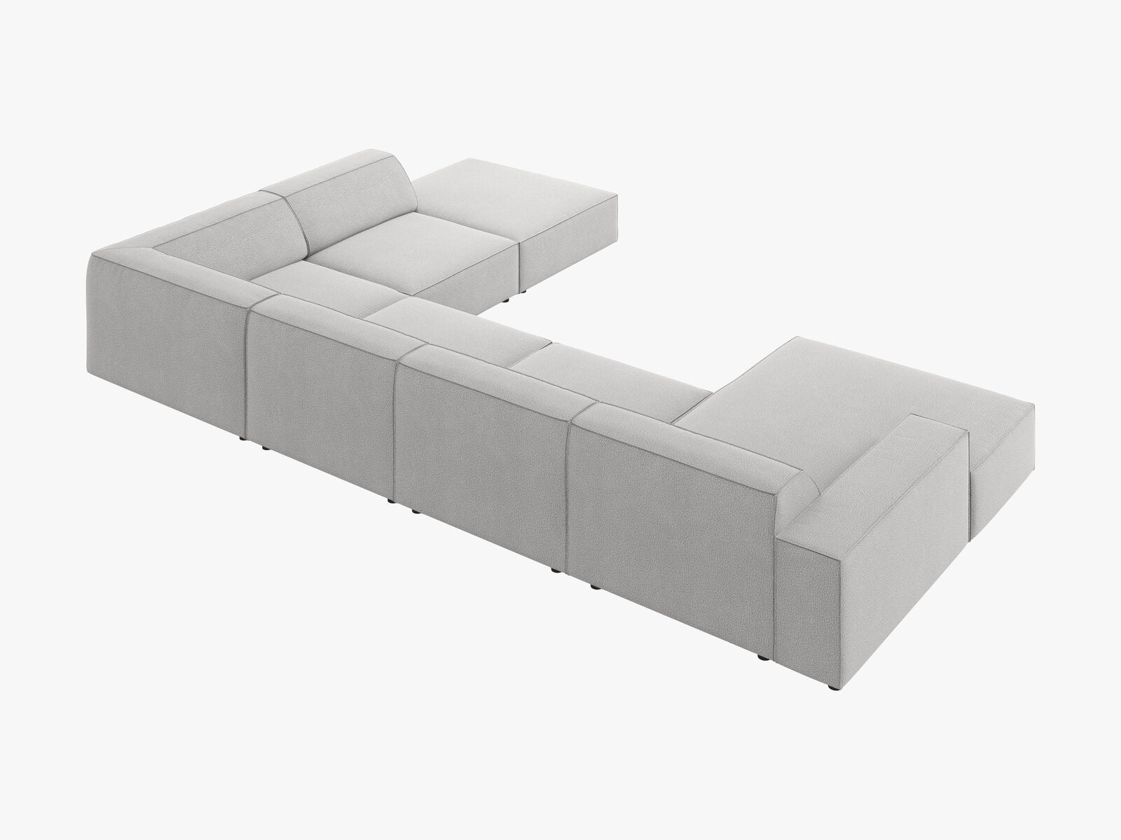 Micadoni Panorama-Ecksofa Jodie 7-Sitzer Rechts Strukturierter Stoff Megan Hellgrau