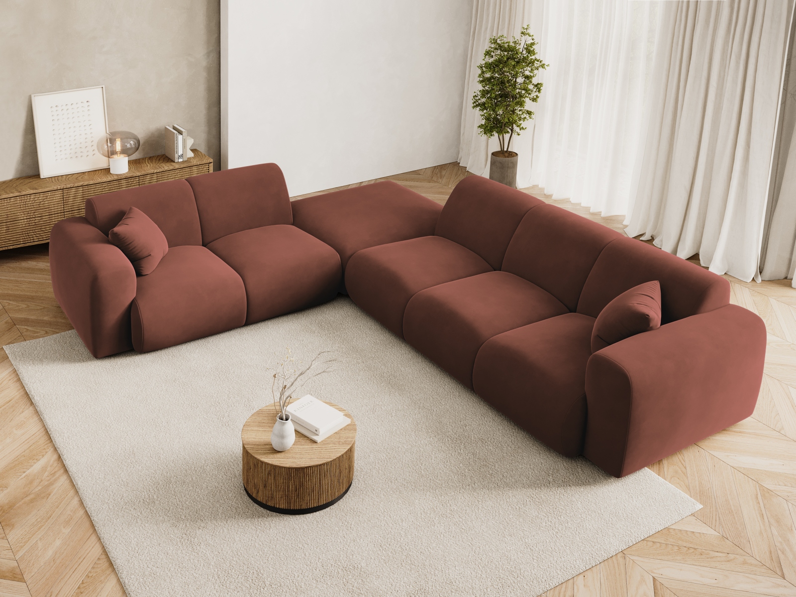 Cosmopolitan Design Ecksofa Nolio 4-Sitzer offen Samt Casino Cuoio Links