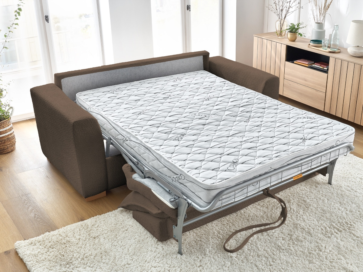 Bobochic Augustin Schlafsofa 3-Sitzer Bouclé-Stoff Braun, Liegefläche 140 × 200 cm