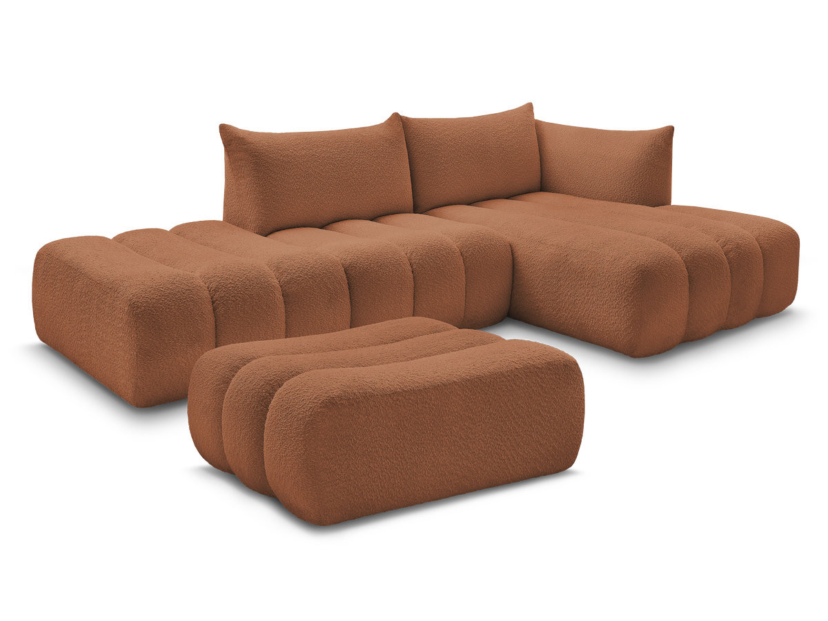 Bobochic Azra Ecksofa mit Pouf 319 × 178 cm Bouclé-Stoff Orange Ecke rechts
