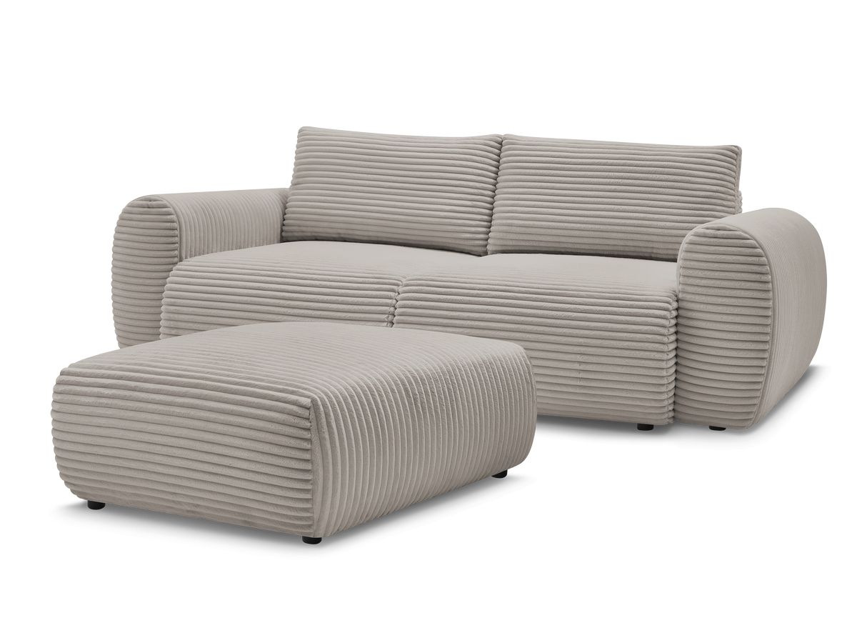 Bobochic Lucien Schlafsofa 4-Sitzer mit Bettkasten und Pouf Breitcord weich Taupe