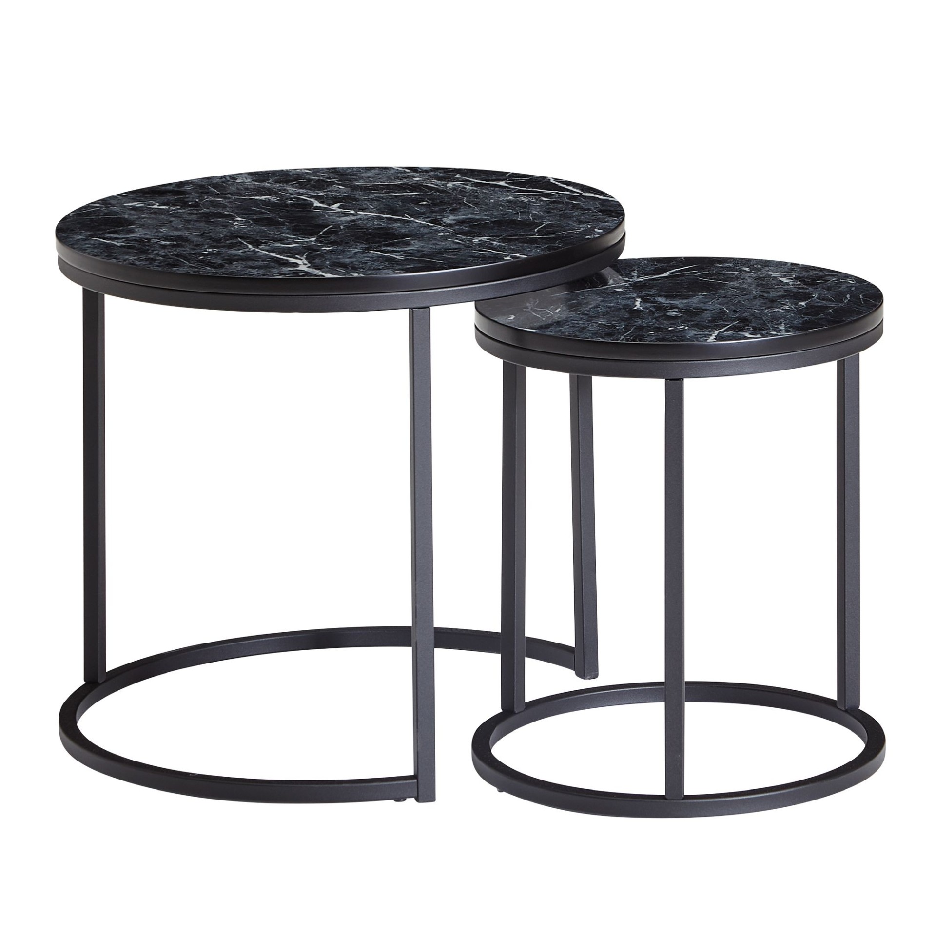Satztisch 2er-Set Skodje Marmoroptik Schwarz Ø 50 × H 45 cm