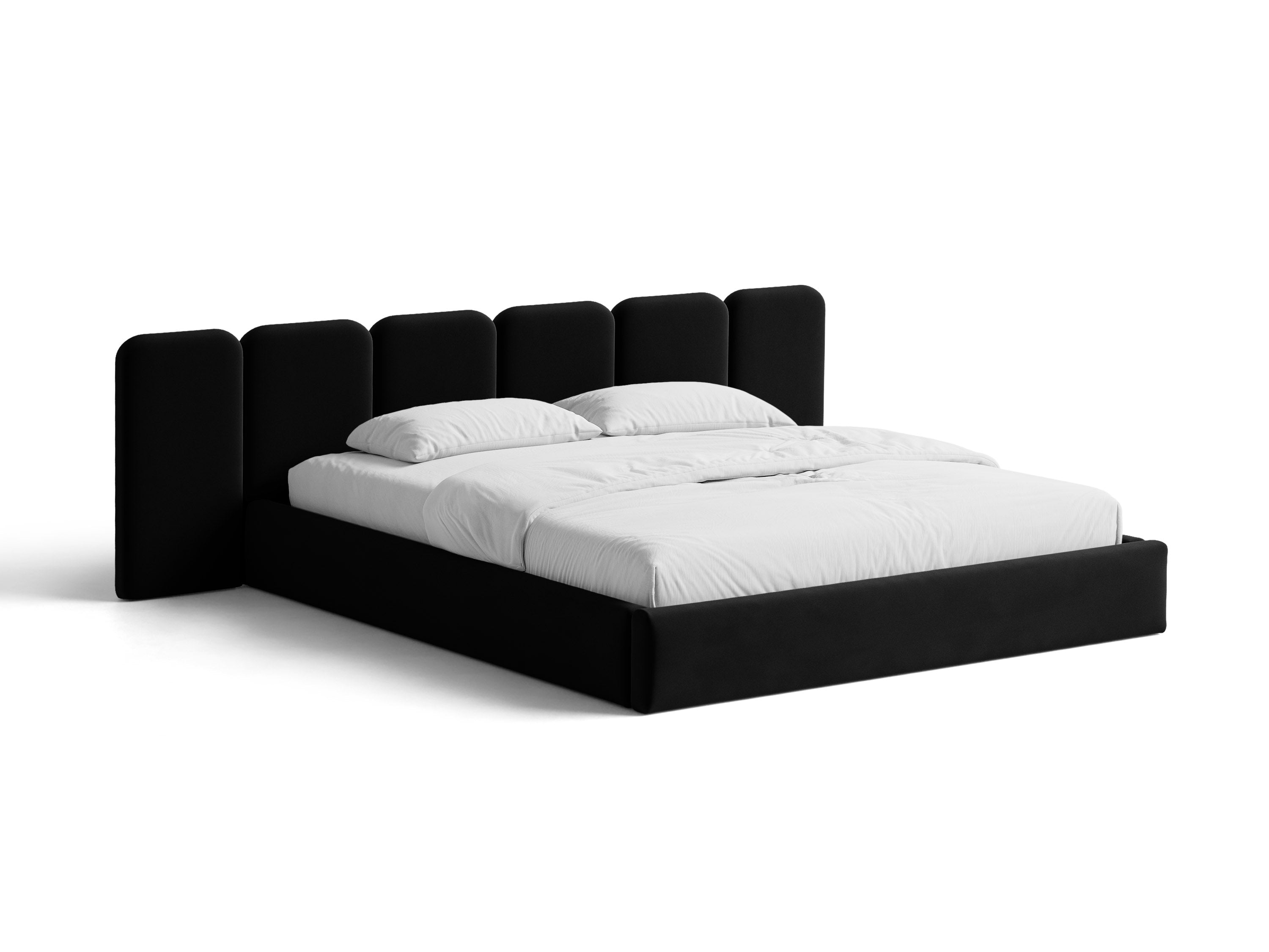 Micadoni Stauraumbett mit breitem Kopfteil Saga Samt Magic Velvet Schwarz 140x200