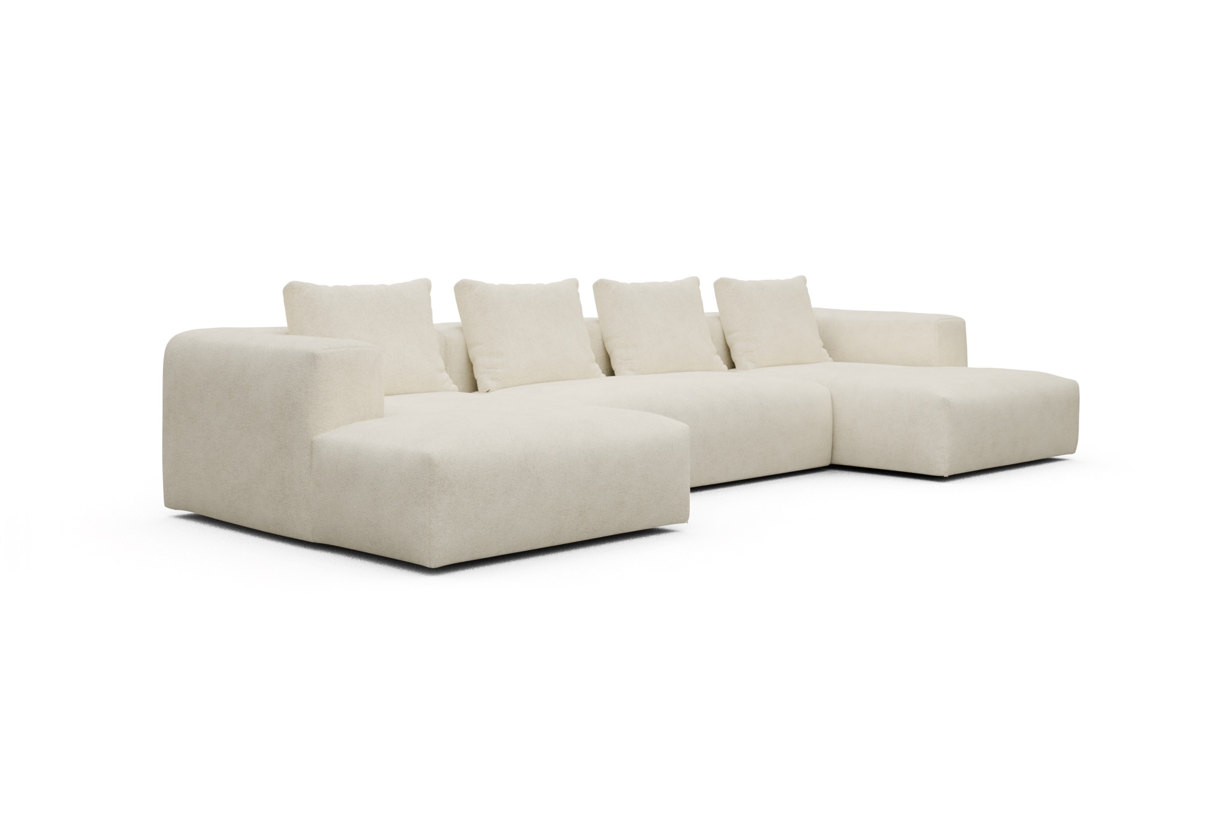 Wohnlandschaft Fred mit 2-Sitzer und Chaiselongue beidseitig Boucle-Off-White