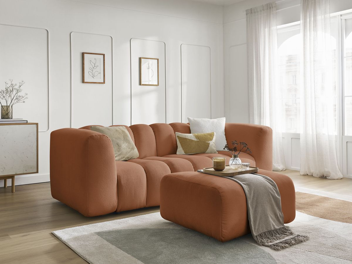 Bobochic Talia Sofa 3-Sitzer mit Pouf Melange-Stoff Orange