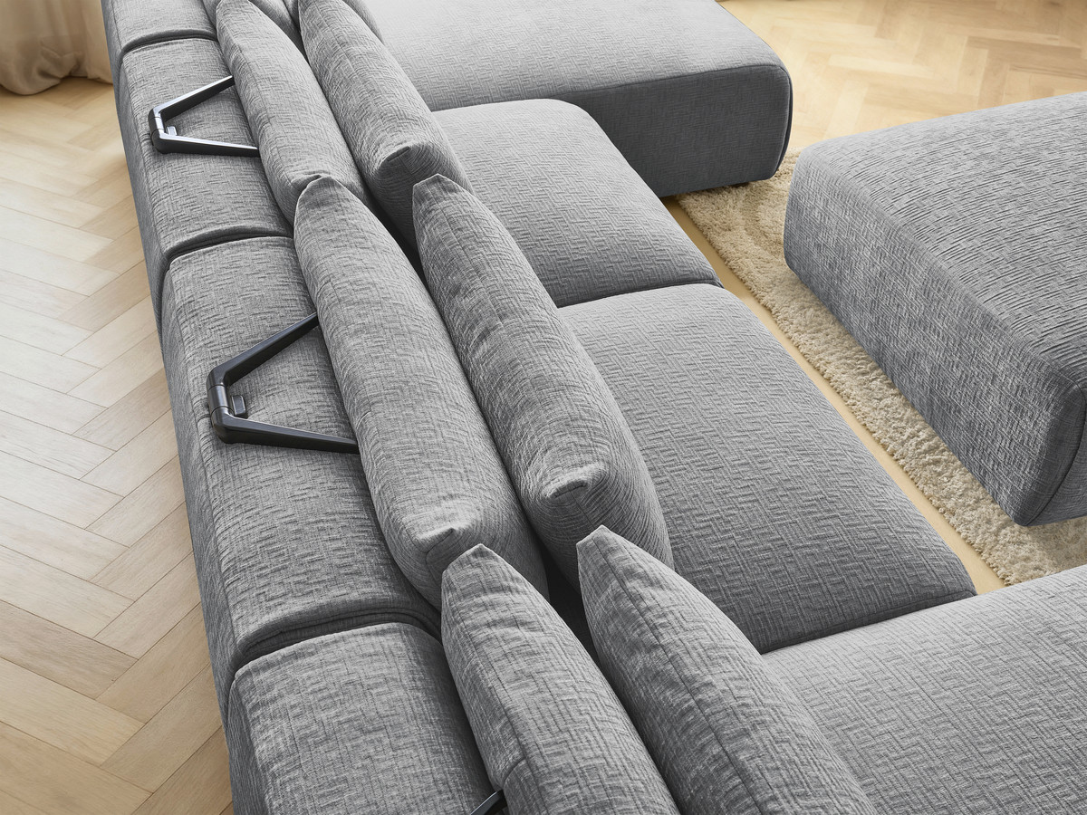 Bobochic Jana Wohnlandschaft mit großem Pouf Strukturstoff Dunkelgrau
