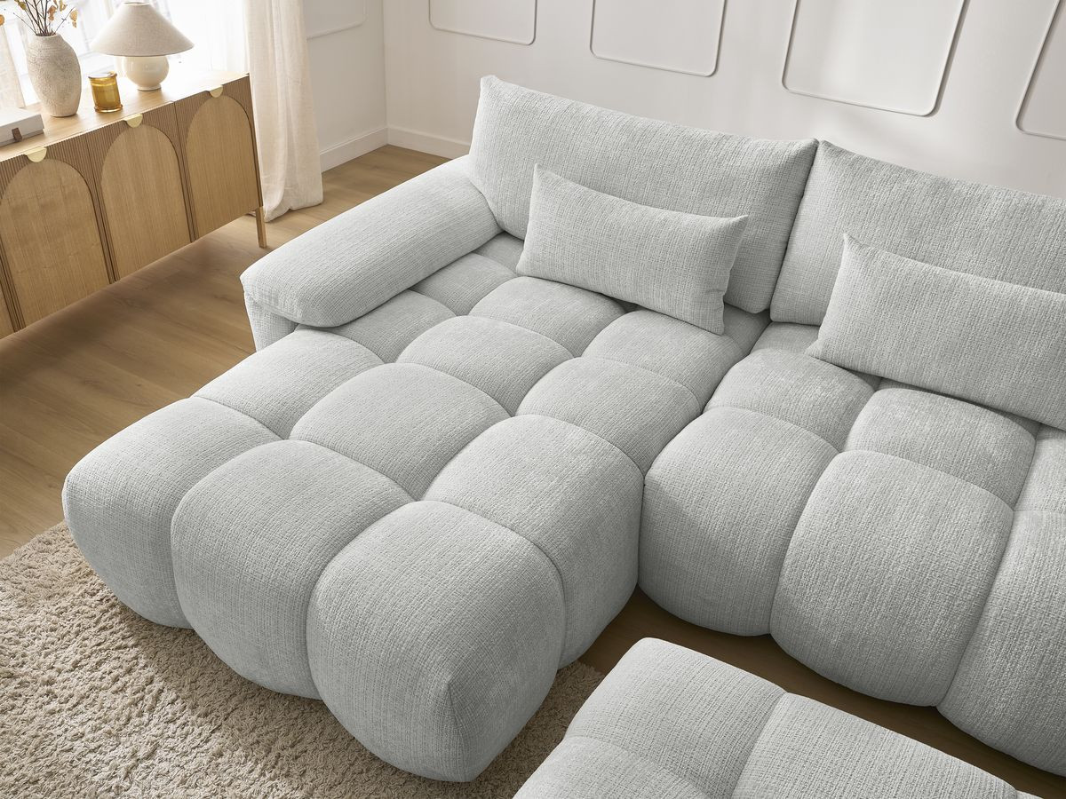 Bobochic Ivane Ecksofa mit Pouf Strukturstoff Hellgrau Ecke links