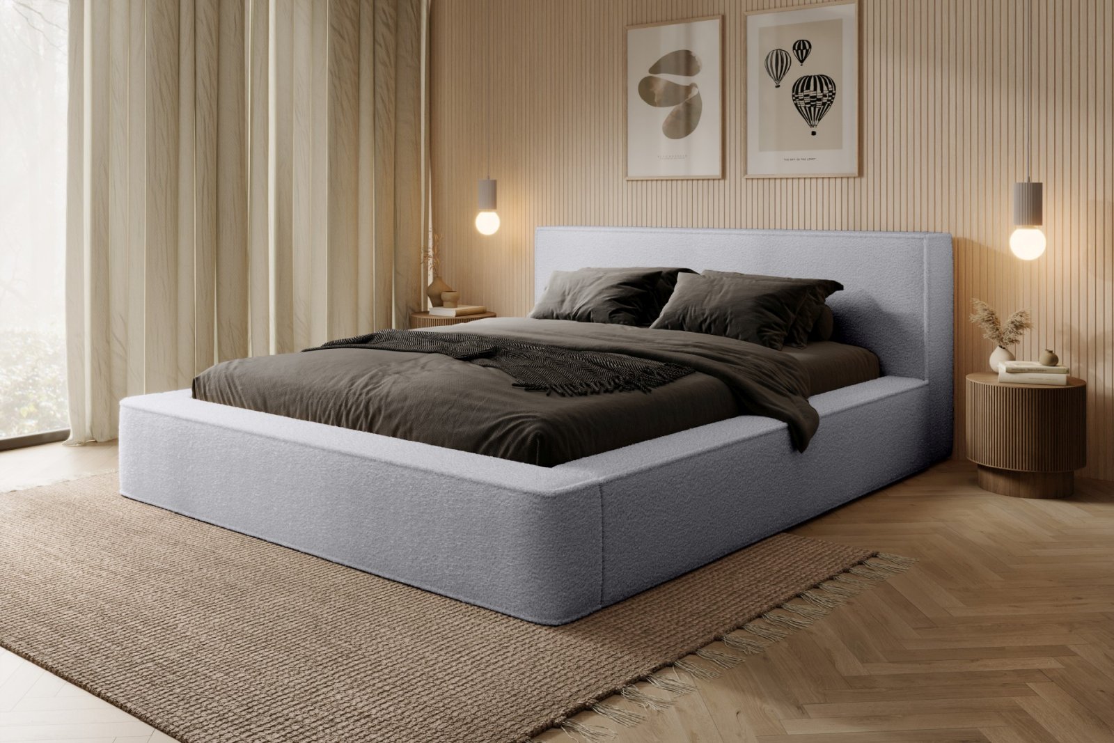Polsterbett Delano Boucle 160x200 mit Holzrahmen Euphoria 17 Dove