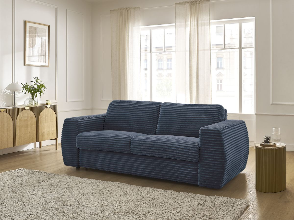 Bobochic Hugo Schlafsofa 3-Sitzer Cordsamt Dunkelblau, Liegefläche 160 × 190 cm