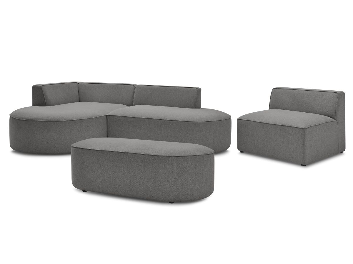 Bobochic Rousseau Ecksofa mit Sofamodul und Pouf Melange-Stoff Dunkelgrau Ecke links