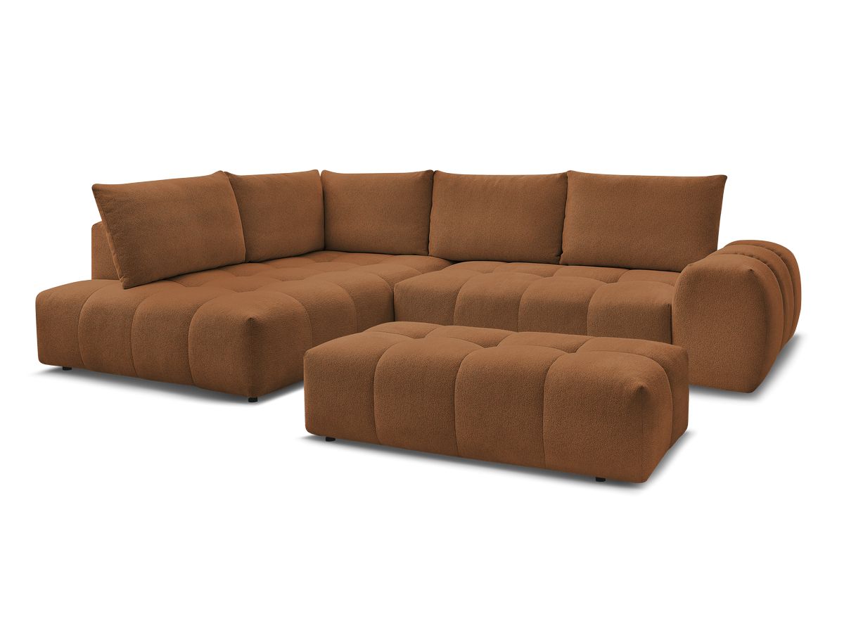 Bobochic Everest Ecksofa mit Schlaffunktion und Bettkasten und Pouf 320 × 212 cm, 5 Kissen Melange-Stoff Orange Ecke links