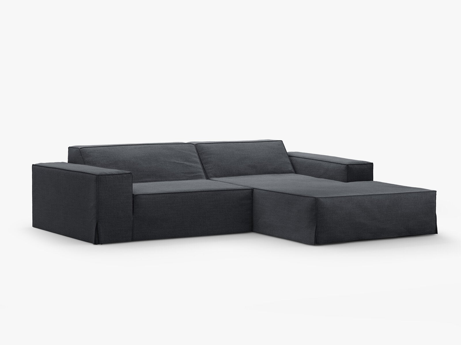 Micadoni Ecksofa Jodie 3-Sitzer Rechts Strukturierter Stoff Lins Grau und Blau