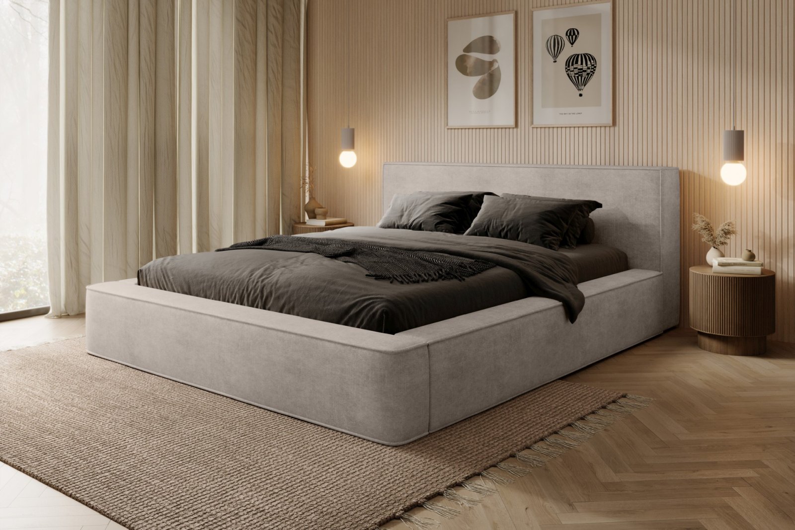 Polsterbett Delano Samtstoff 140x200 mit Metallrahmen Macau Sand