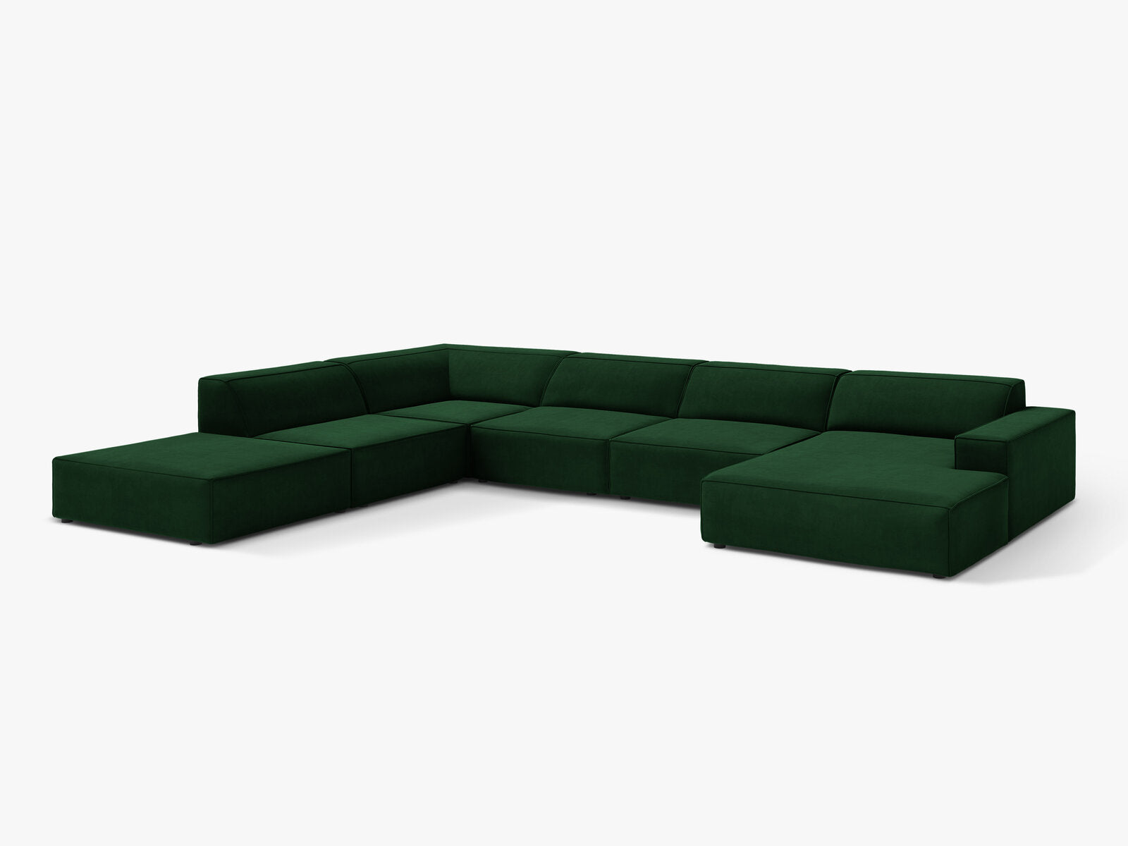 Micadoni Panorama-Ecksofa Jodie 7-Sitzer Links Samt Bluvel Flaschengrün