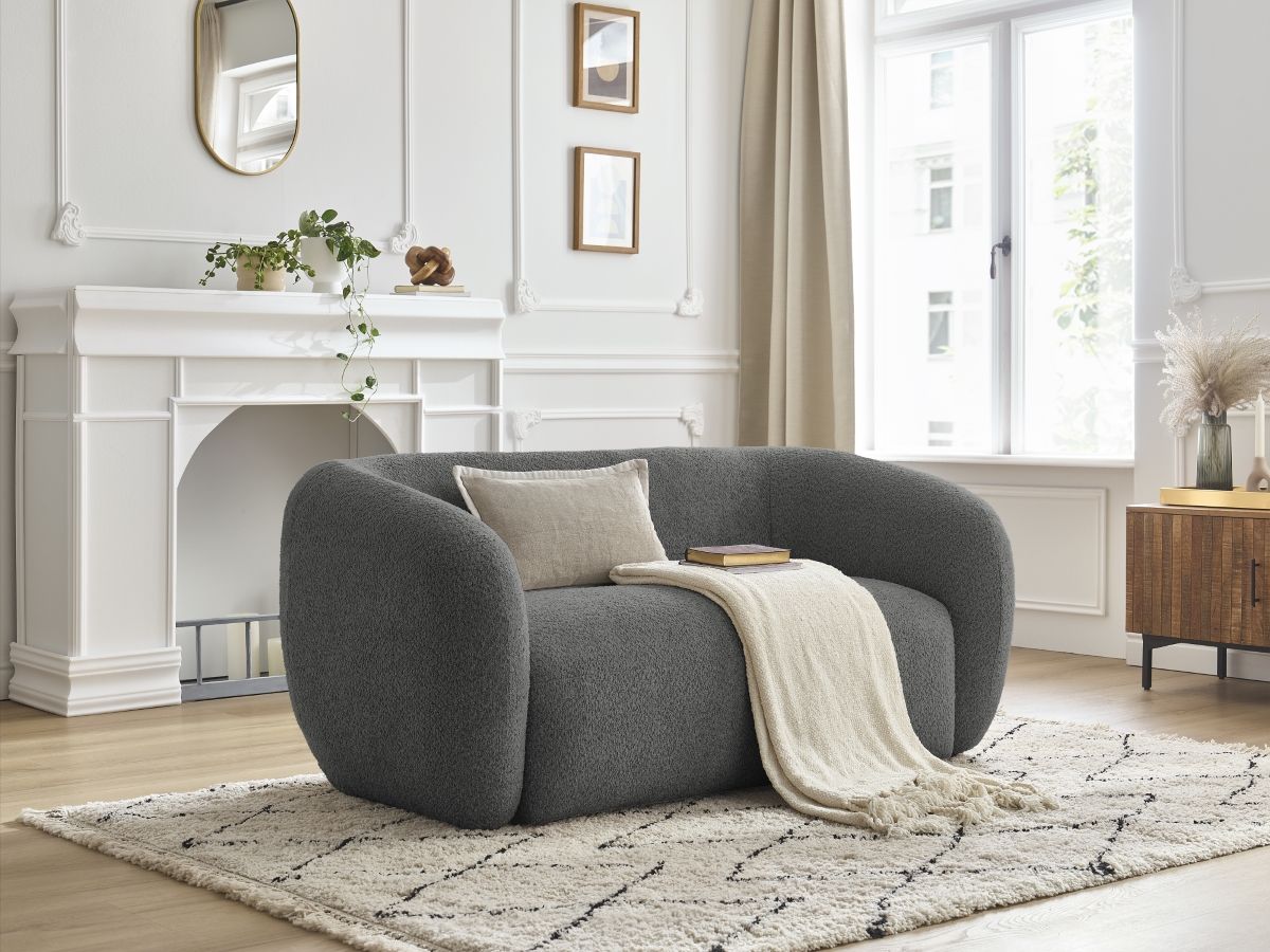 Bobochic Celine Sofa 2-Sitzer Bouclé-Stoff Dunkelgrau