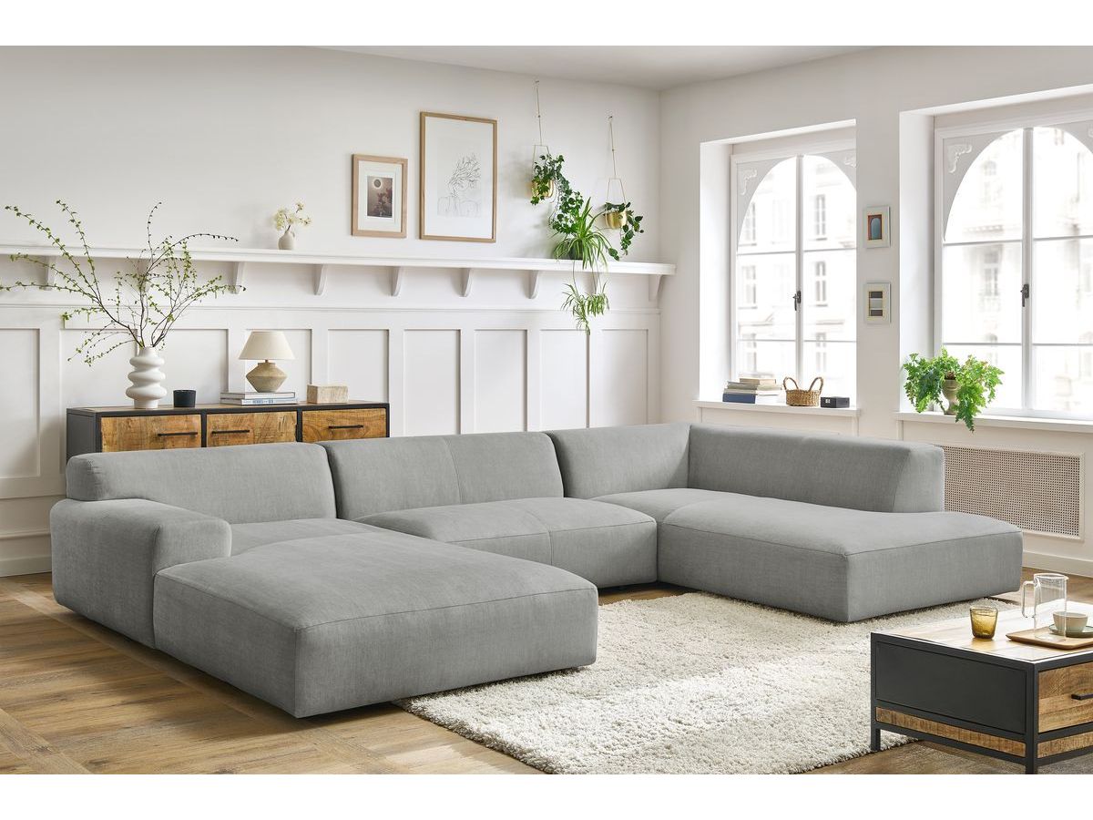 Bobochic Lavena Wohnlandschaft 359 × 220 cm Samt Hellgrau Ecke links