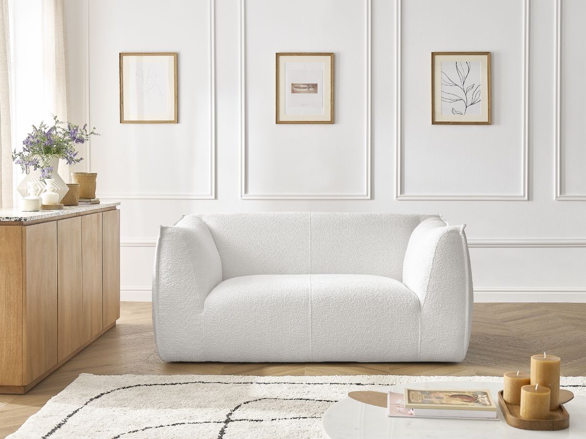 Bobochic Giorgia Sofa 2-Sitzer Bouclé-Stoff Weiß