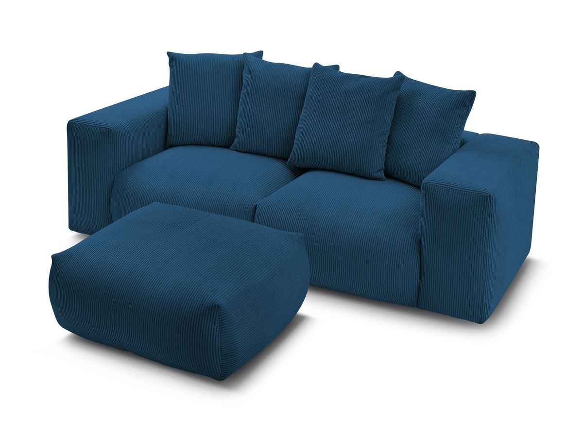 Bobochic Voltaire Sofa 4-Sitzer mit Pouf 248 × 100 cm Cordsamt Dunkelblau