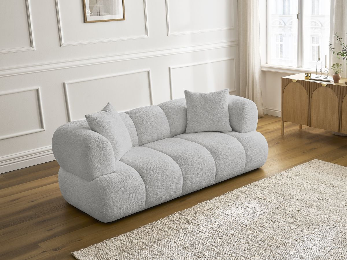 Bobochic Pamira Sofa 2-Sitzer Bouclé-Stoff Hellgrau