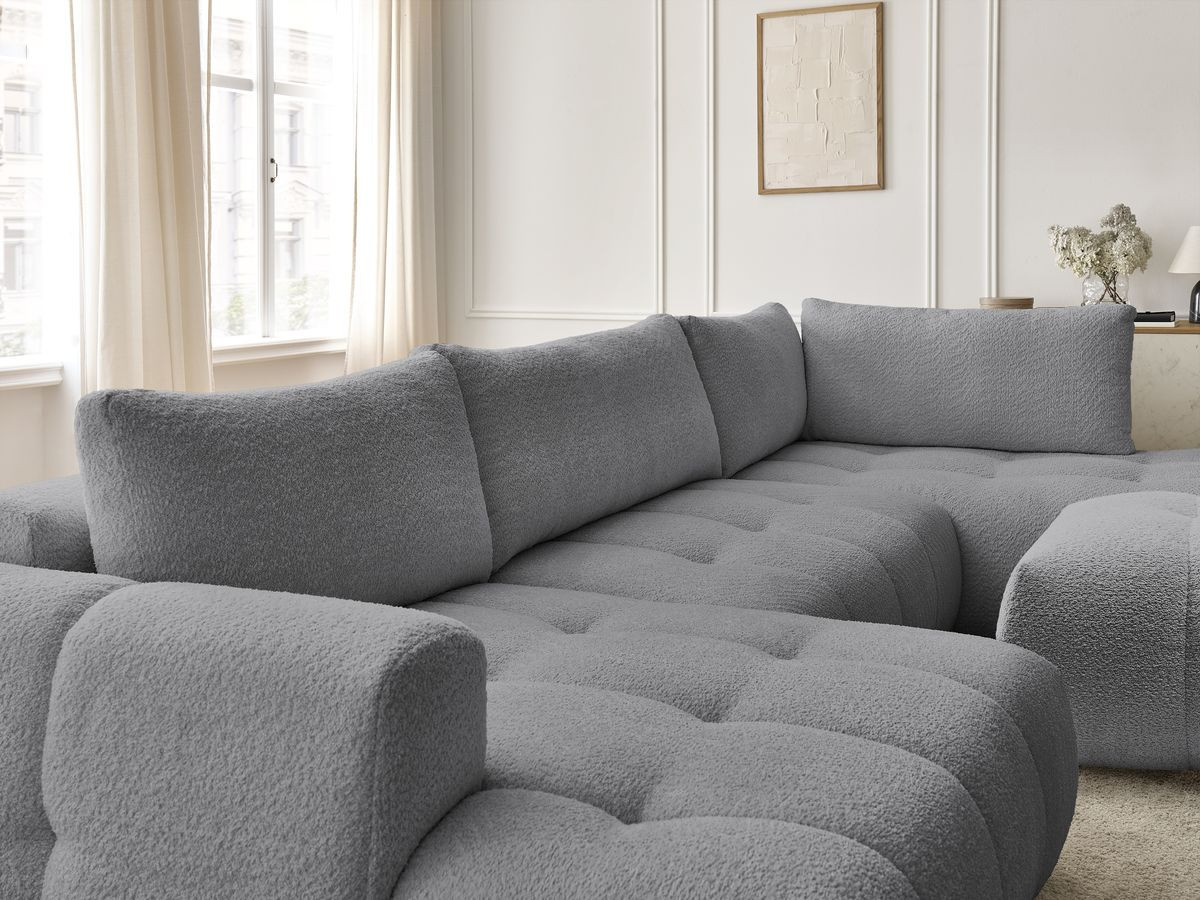 Bobochic Fuji Wohnlandschaft mit Pouf Bouclé-Stoff Dunkelgrau Ecke links