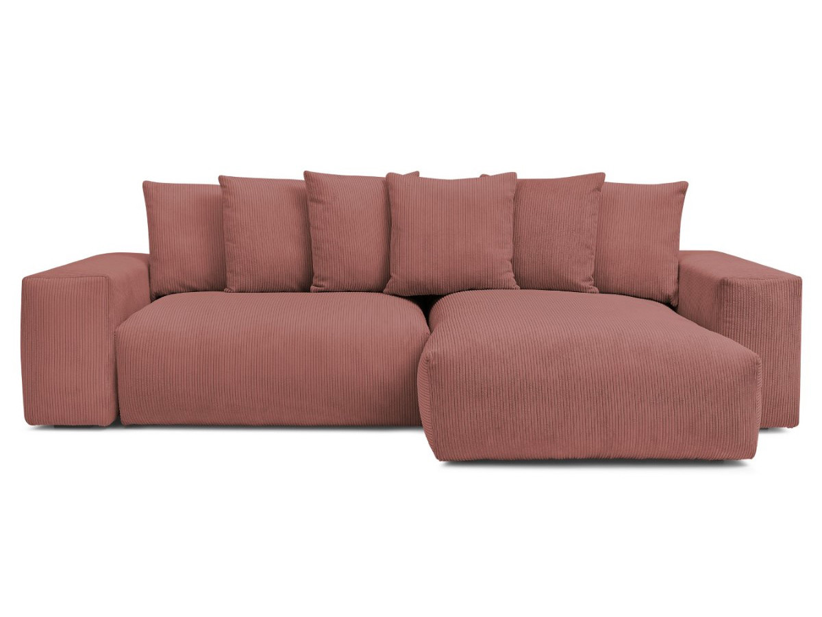 Bobochic Voltaire Ecksofa mit Schlaffunktion und Bettkasten Cordsamt Rosa