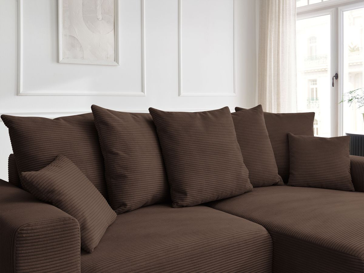 Bobochic Atilla Ecksofa mit Schlaffunktion und Bettkasten Cordsamt Braun Ecke rechts