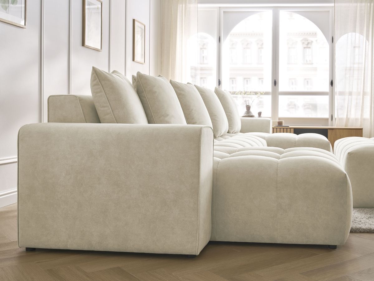 Bobochic Mont-blanc Wohnlandschaft mit Pouf Samt Beige