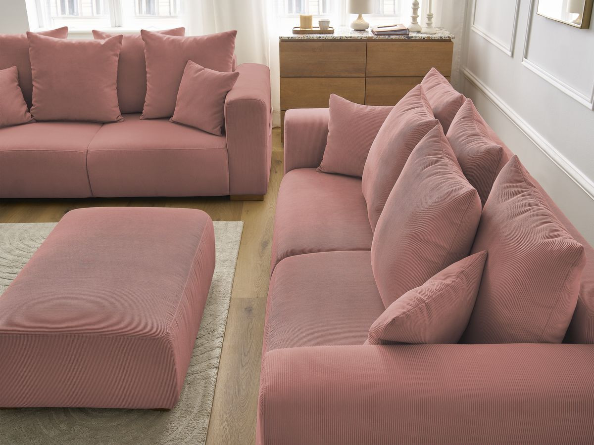 Bobochic Sidonie Sofa 6-Sitzer mit Pouf Cordsamt Rosa