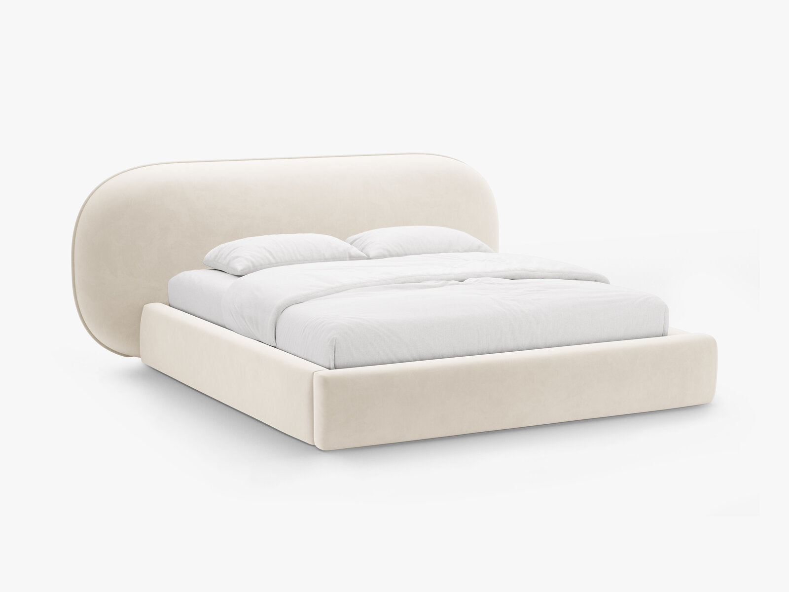 Micadoni Stauraumbett mit Kopfteil Ovalo Samt Magic Velvet Elfenbein 180x200