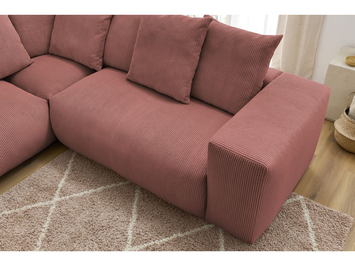 Bobochic Voltaire Ecksofa mit Pouf 322 × 268 cm Cordsamt Rosa Ecke rechts