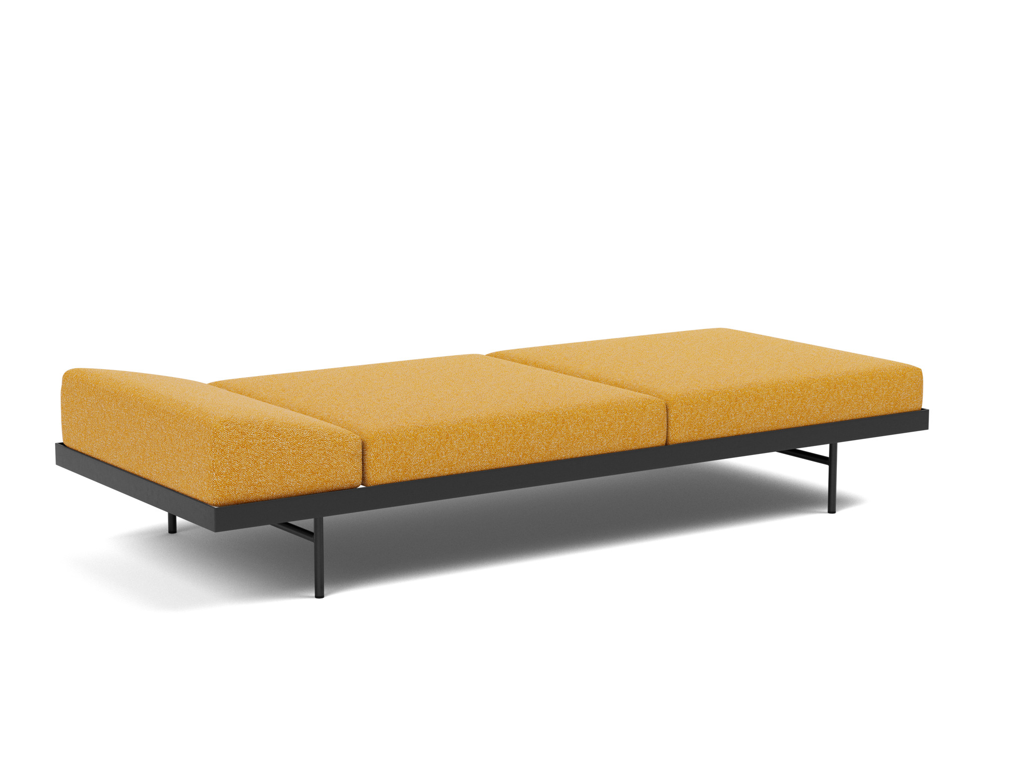 Tagesbett Puri Boucle Skandi 536-Ochre Beine mit Nussbaumtisch