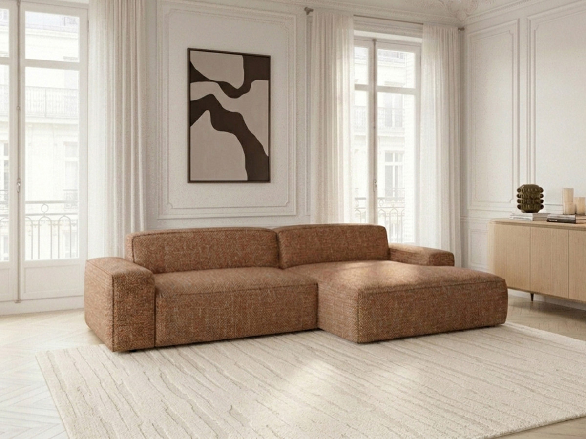 Bobochic Abel Ecksofa mit Schlaffunktion Melange-Stoff Orange Ecke rechts
