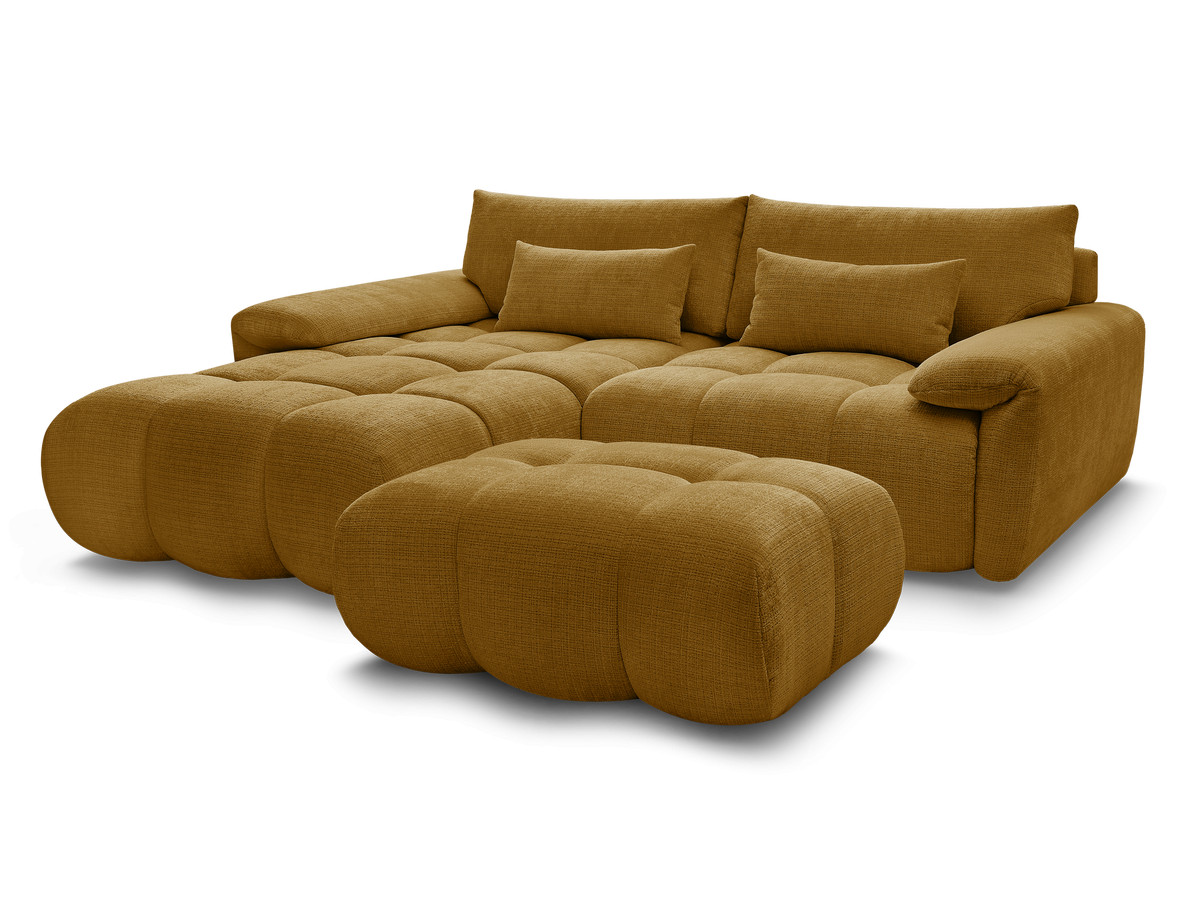 Bobochic Ivane Ecksofa mit Pouf Strukturstoff Gelb Ecke links