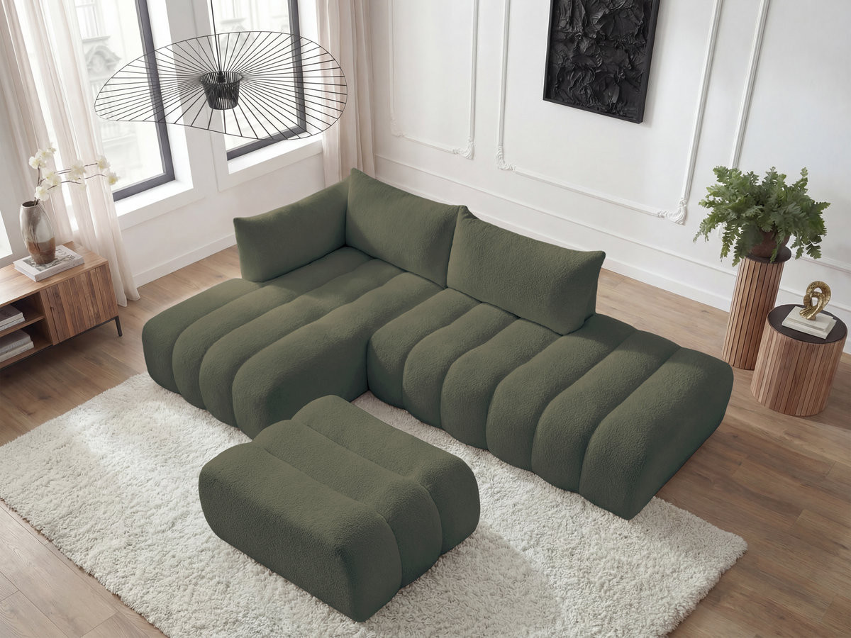 Bobochic Azra Ecksofa mit Pouf 319 × 178 cm Bouclé-Stoff Grün Ecke links