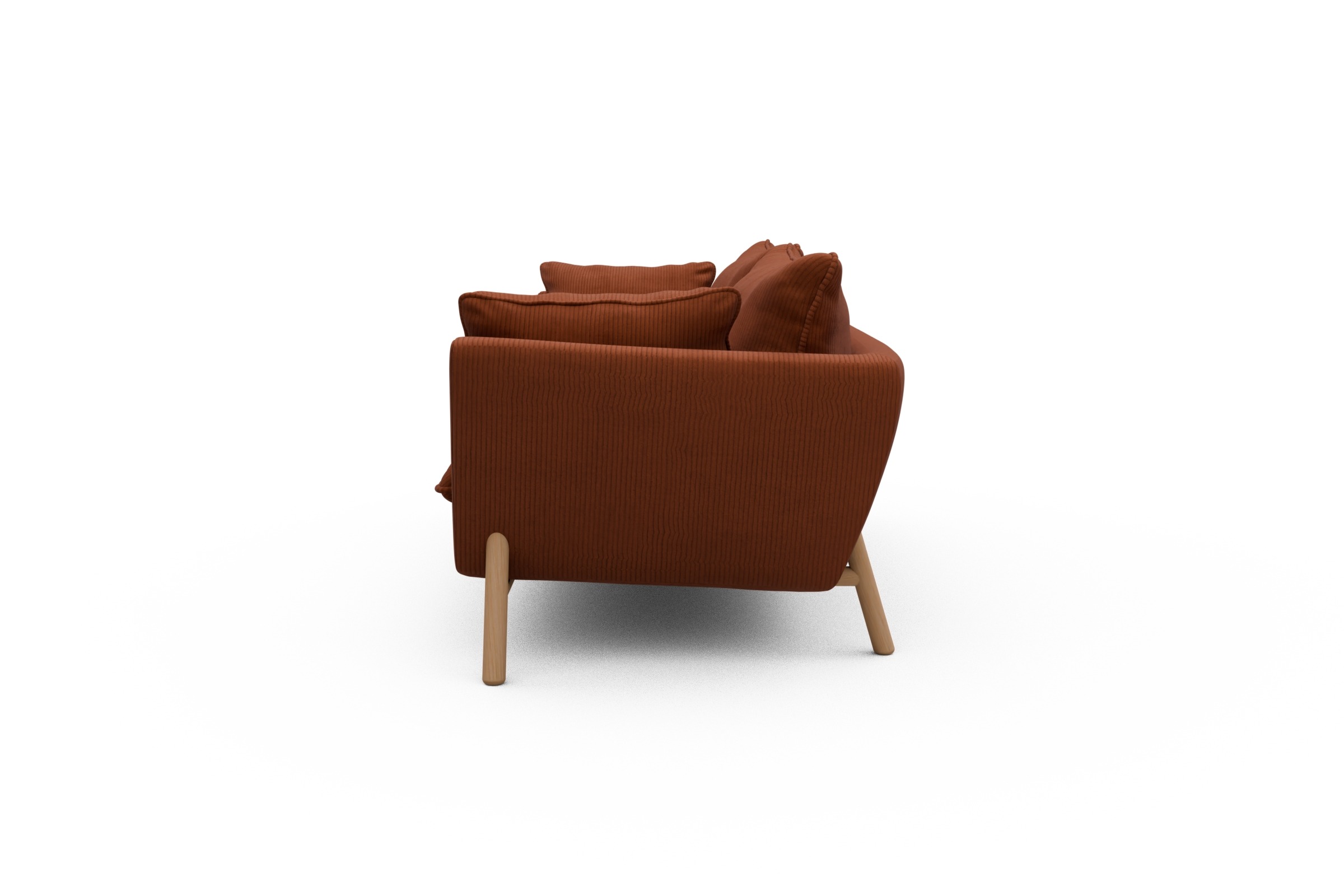 Sofa Emil PREMIUM 3-Sitzer Beinfarbe Eiche Natur Corduroy-Burnt-Orange