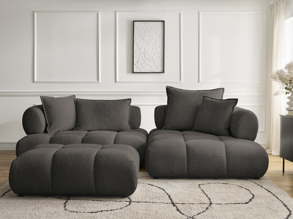 Bobochic Alya Ecksofa mit Pouf Bouclé-Stoff Braun Ecke rechts