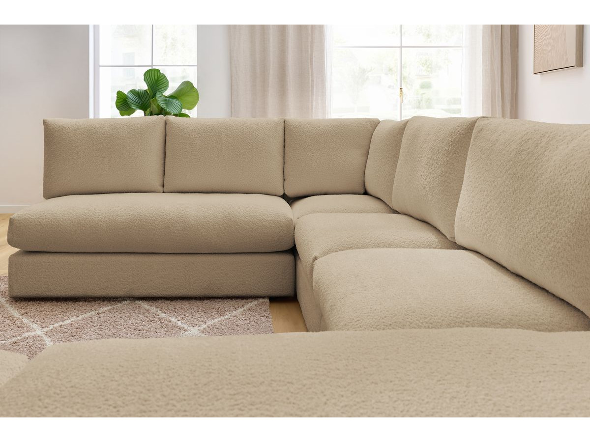 Bobochic Paris Ecksofa mit Pouf 369 × 262 cm Bouclé-Stoff Braun