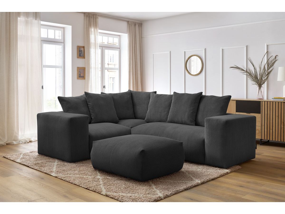Bobochic Voltaire Ecksofa mit Pouf 268 × 214 cm Cordsamt Dunkelgrau Ecke links