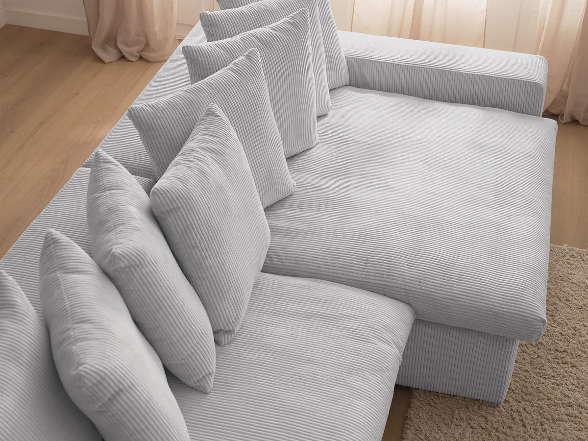 Bobochic Enore Ecksofa mit Pouf Cordsamt Hellgrau Ecke rechts