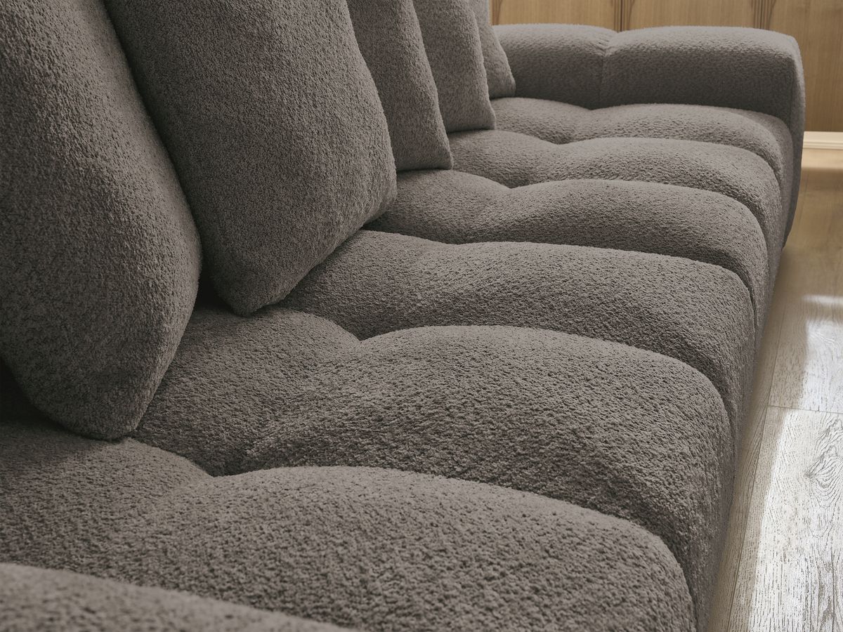 Bobochic Anakin Sofa 3-Sitzer, 6 Kissen Bouclé-Stoff Braun