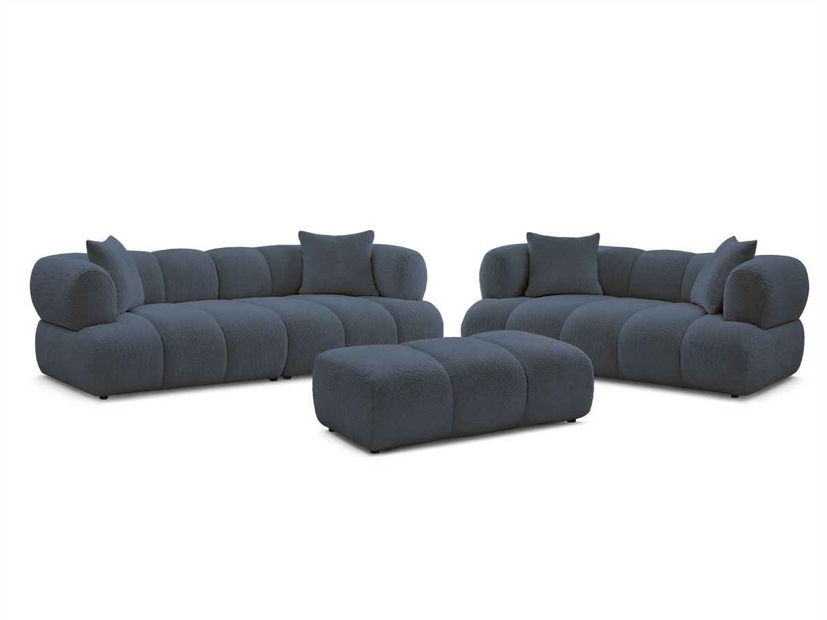 Bobochic Pamira Sofa 5-Sitzer mit Pouf Bouclé-Stoff Dunkelblau