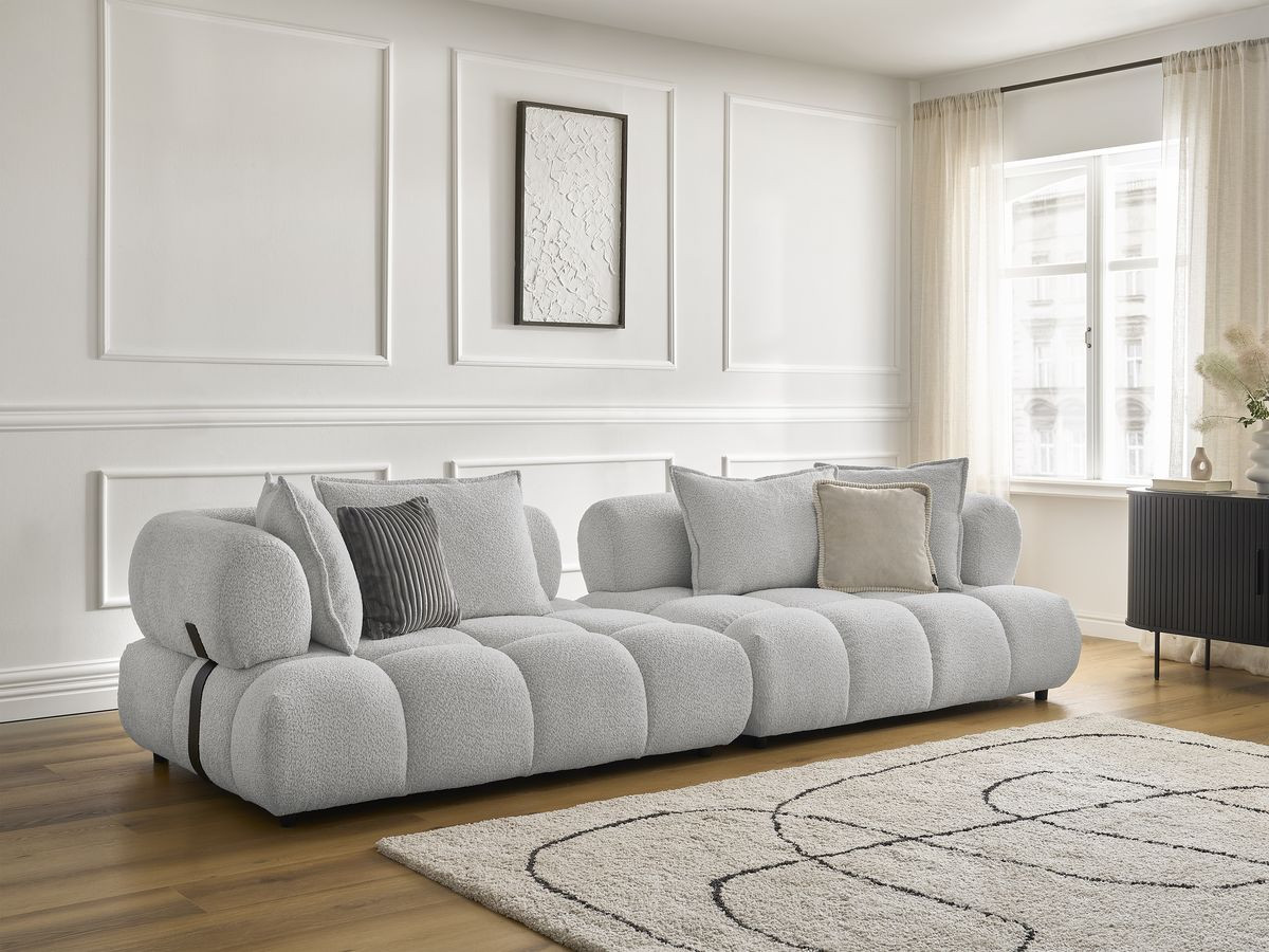 Bobochic Alya Sofa 4-Sitzer Bouclé-Stoff Hellgrau