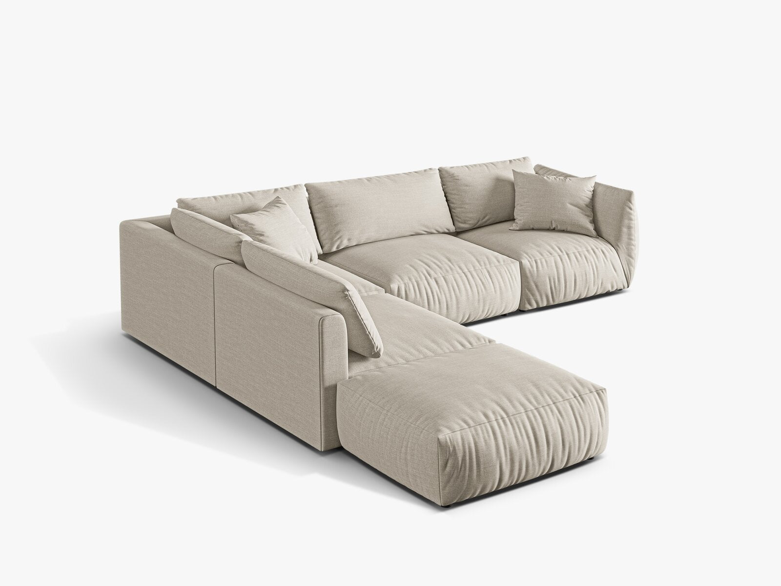 Micadoni Modulares Ecksofa Chris 4-Sitzer Links Strukturierter Stoff Natur