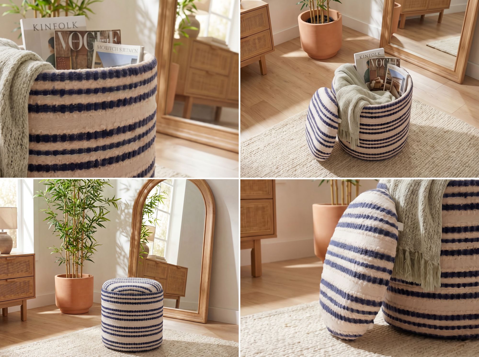 Sitzhocker Vegarshei Stoff Beige Ø 40 cm