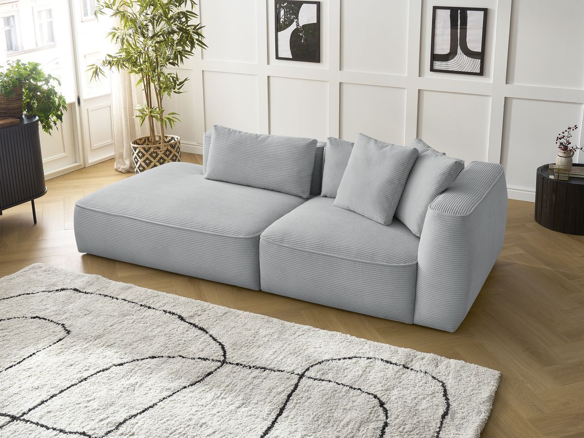 Bobochic Leopold Sofa 3-Sitzer Cordsamt Hellgrau Armlehne rechts