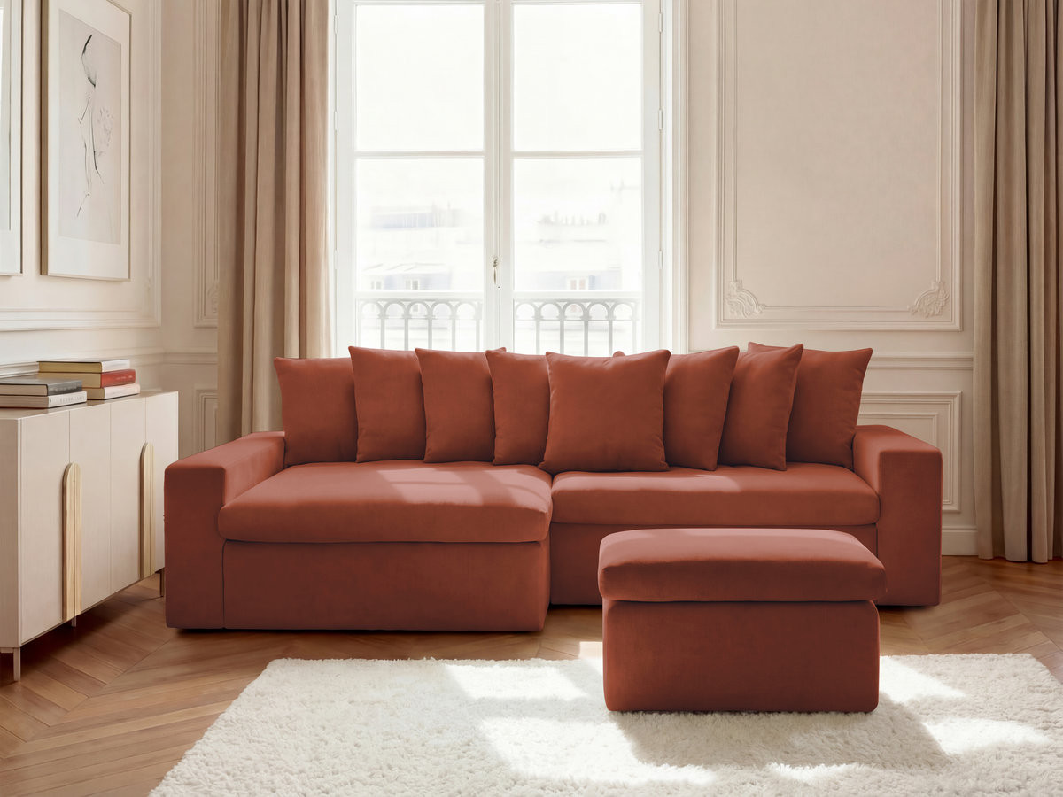 Bobochic Enore Ecksofa mit Pouf Stoff Rot Ecke links