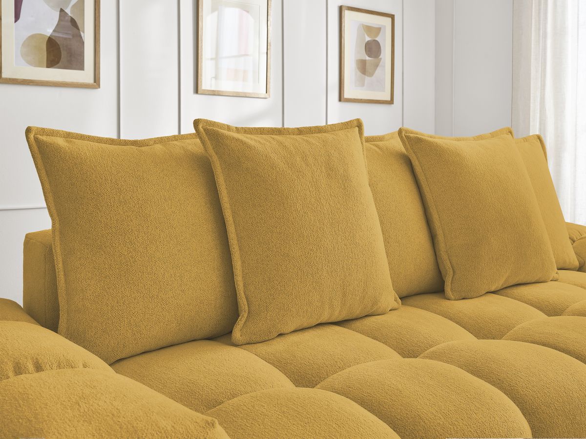 Bobochic Everest Schlafsofa 3-Sitzer mit Bettkasten, 5 Kissen Melange-Stoff Gelb